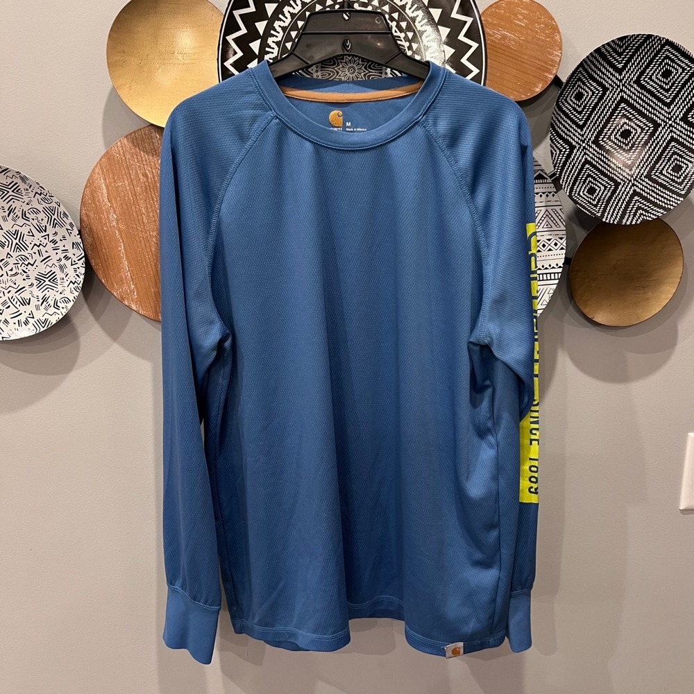 Carhartt Force Men M Relaxed Fit Blue Long Sleeve Fishing Shirt Thumbholes Mesh